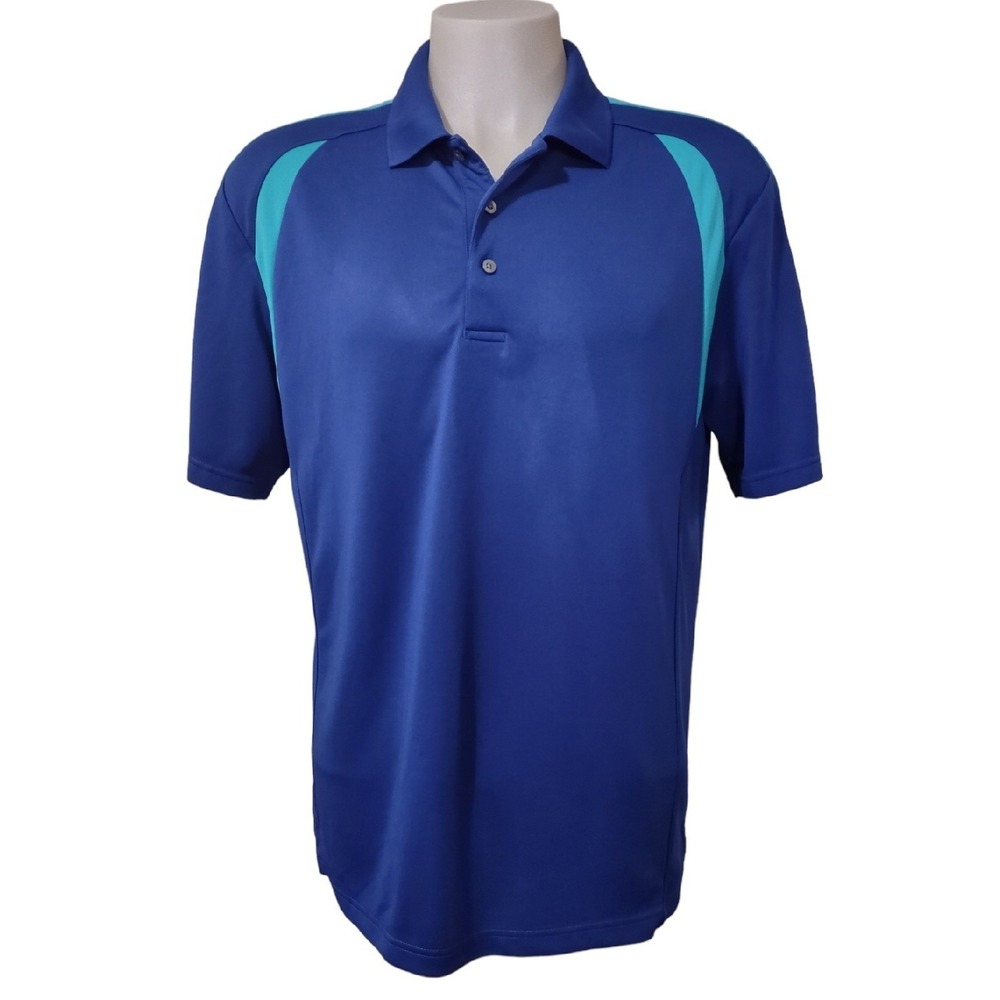 Golf Polo Shirt Men's XL PGA Tour Short Sleeve Logo on Sleeve Collar Blue Button